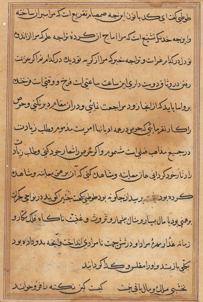Side fra Tales of a Parrot Tuti-nama: tekstside, ca. 1560. av Unbekannt