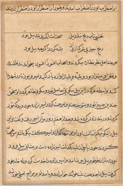 Side fra Tales of a Parrot Tuti-nama: tekstside, ca. 1560. av Unbekannt