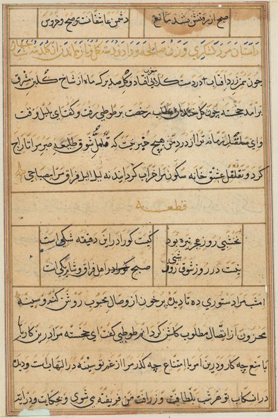 Side fra Tales of a Parrot Tuti-nama: tekstside, ca. 1560. av Unbekannt
