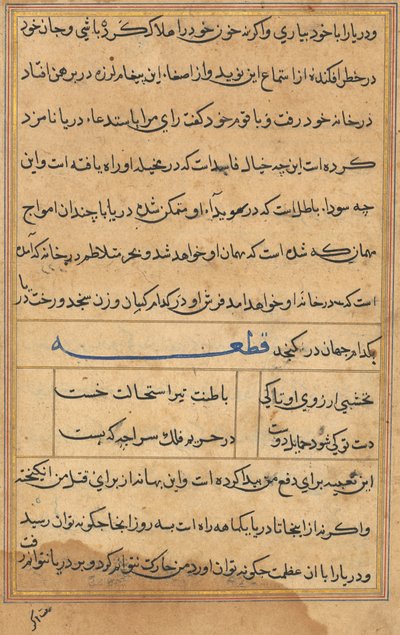 Side fra Tales of a Parrot Tuti-nama: tekstside, ca. 1560. av Unbekannt