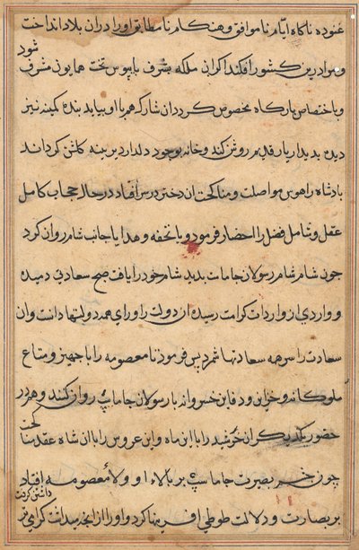 Side fra Tales of a Parrot Tuti-nama: tekstside, ca. 1560. av Unbekannt
