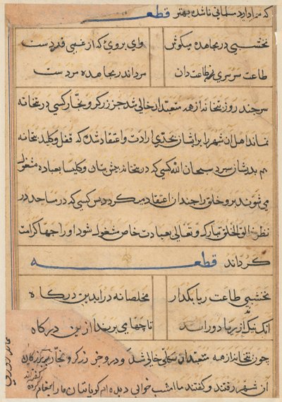 Side fra Tales of a Parrot Tuti-nama: tekstside, ca. 1560. av Unbekannt