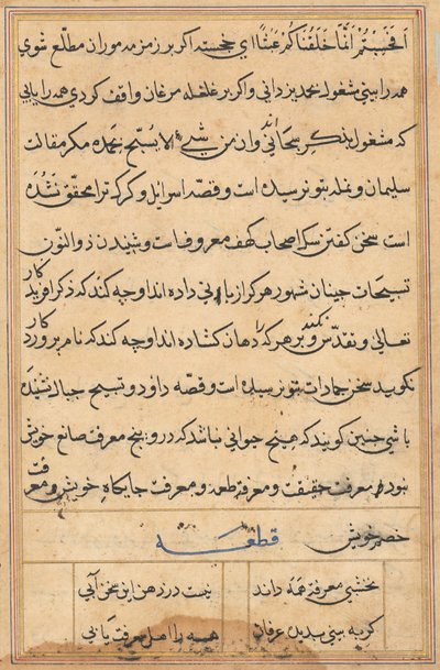 Side fra Tales of a Parrot Tuti-nama: tekstside, ca. 1560. av Unbekannt