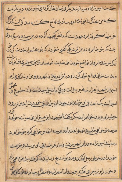 Side fra Tales of a Parrot Tuti-nama: tekstside, ca. 1560. av Unbekannt