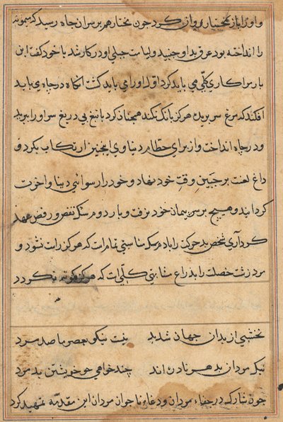 Side fra Tales of a Parrot Tuti-nama: tekstside, ca. 1560. av Unbekannt