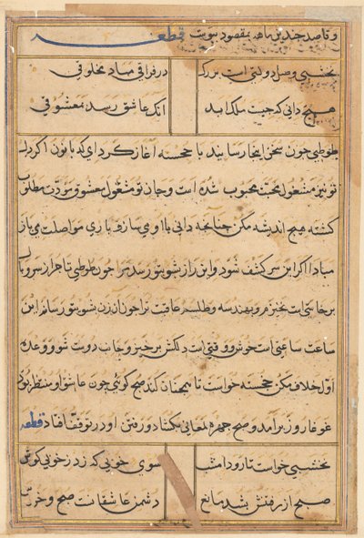 Side fra Tales of a Parrot Tuti-nama: tekstside, ca. 1560. av Unbekannt