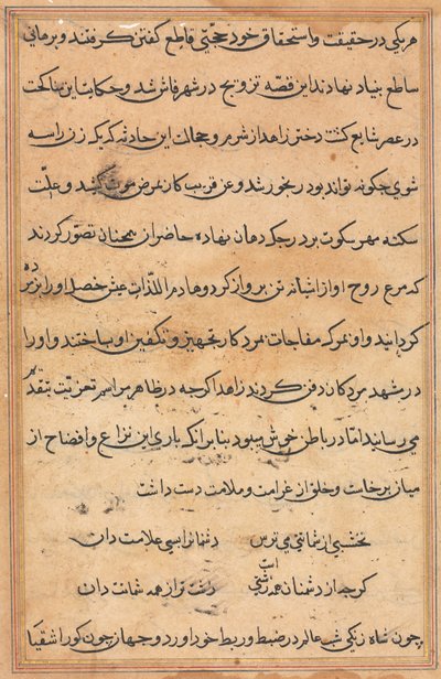 Side fra Tales of a Parrot Tuti-nama: tekstside, ca. 1560. av Unbekannt