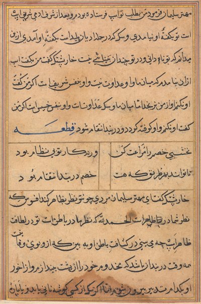 Side fra Tales of a Parrot Tuti-nama: tekstside, ca. 1560. av Unbekannt