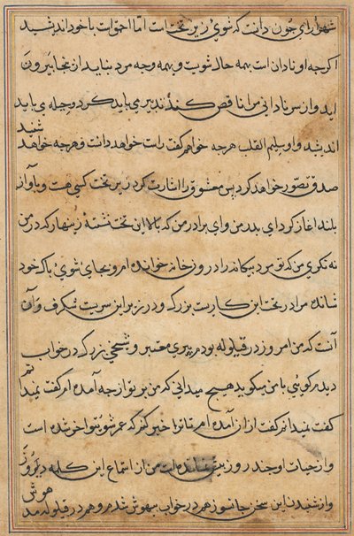 Side fra Tales of a Parrot Tuti-nama: tekstside, ca. 1560. av Unbekannt