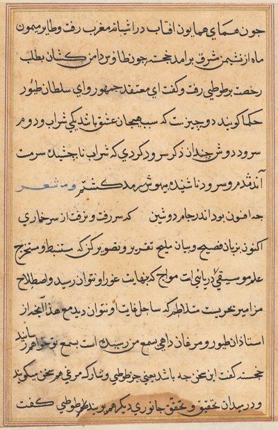 Side fra Tales of a Parrot Tuti-nama: tekstside, ca. 1560. av Unbekannt