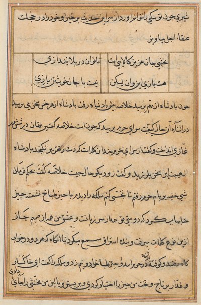 Side fra Tales of a Parrot Tuti-nama: tekstside, ca. 1560. av Unbekannt