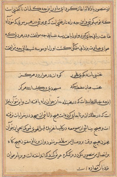 Side fra Tales of a Parrot Tuti-nama: tekstside, ca. 1560. av Unbekannt