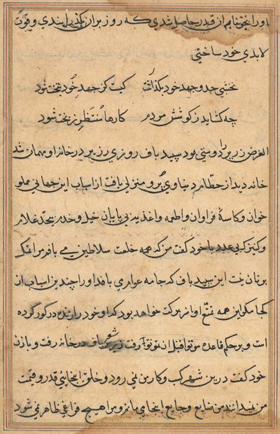 Side fra Tales of a Parrot Tuti-nama: tekstside, ca. 1560. av Unbekannt