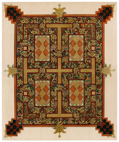 Side fra Lindisfarne-evangeliene, 710-721 e.Kr av Unbekannt