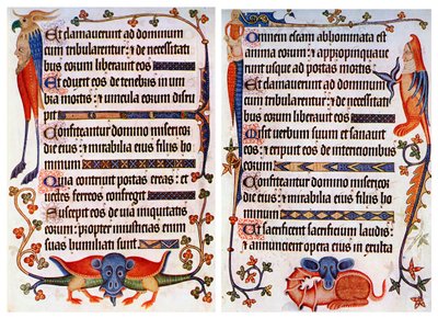 Side med illustrert tekst fra Luttrell Psalter, c1300-c1340, c1900-1920 av Unbekannt