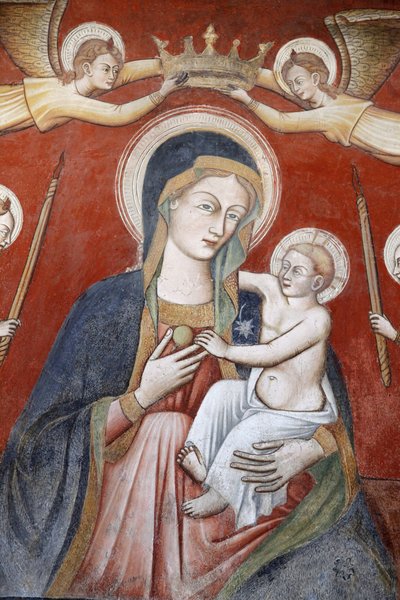 Maleri i basilikaen di Santa Caterina, Galatina, Apulia: Engler som kroner Maria som holder Jesus, Galatina, Italia av Unbekannt