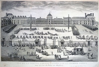 Parade av troppene under Grand Parade, Tuileries Palace, 1800-tallet av Unbekannt