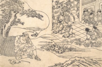 Parodi på historien om den unge mannen Lu: A Fisherman Dreaming, ca. 1700. av Unbekannt