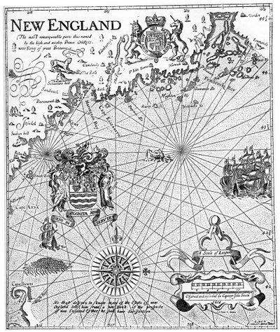 En del av kaptein John Smiths kart over New England, 1600-tallet c1880 av Unbekannt