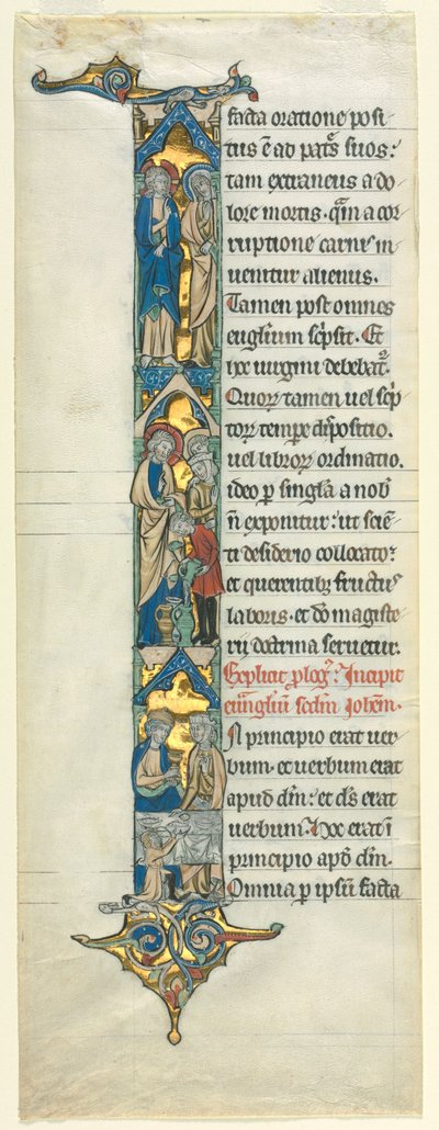 Delvis blad fra en latinsk bibel: Innledende I[n principio] med ekteskapet i Kana, ca. 1260-1270. av Unbekannt