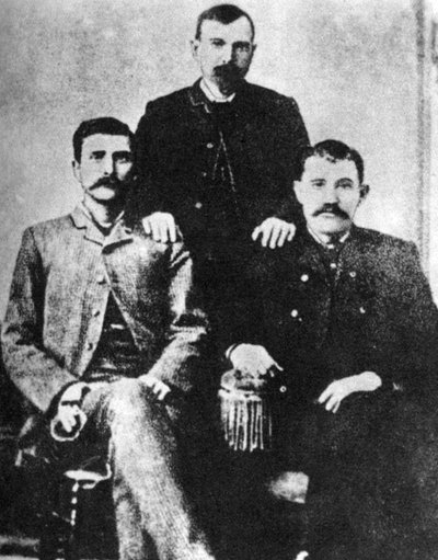 Pat Garrett, James Brent og John W Poe, lensmenn i Lincoln County, c1880-1882 1954 av Unbekannt
