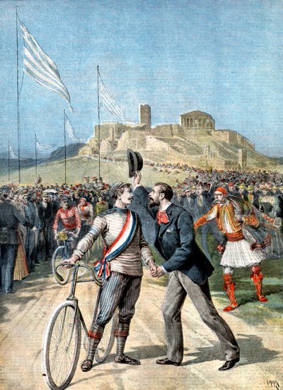 Paul Masson, vinner av et sykkelarrangement ved de olympiske leker, Athen, 1896 av Unbekannt