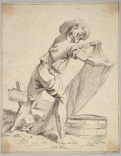 Bondeholdende fiskenett, 1700-tallet. av Unbekannt