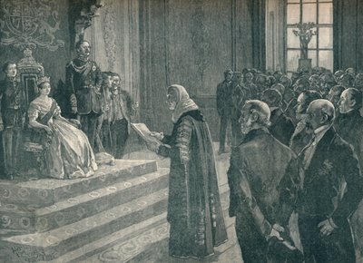 Presenterer den patriotiske talen til dronningen på tampen av Krim-krigen, 1854 1906 av Unbekannt