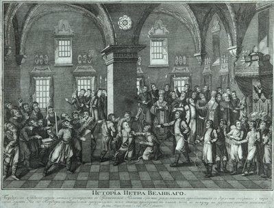 Peter I i de gamle troendes opprør i fasettenes palass, sent på 1700-tallet. av Unbekannt