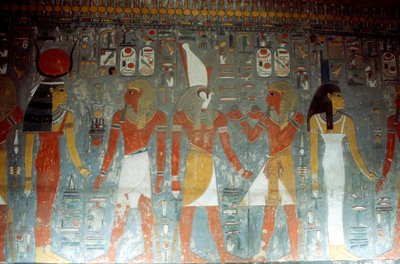 Farao Horemheb med gudinnen Isis og guden Horus, gammel egyptisk, 1300-tallet f.Kr. av Unbekannt