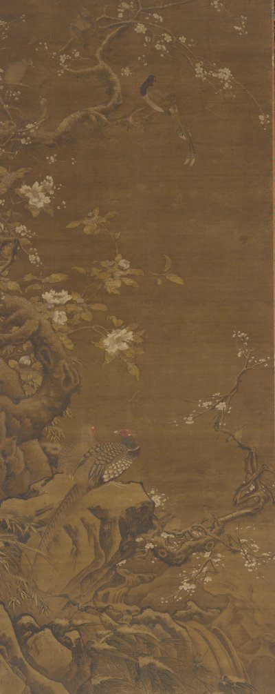 Fasaner og snødekte plommeblomster, Ming- eller Qing-dynastiet, 1400-1700-tallet. av Unbekannt