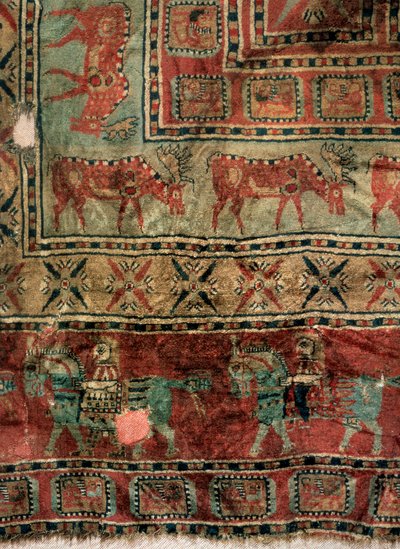 Pile Carpet Detail: Dådyr og ryttere, 5.-4. århundre f.Kr av Unbekannt