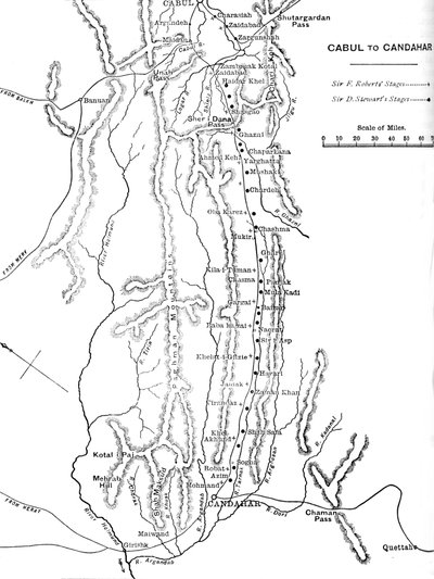Plan for general Roberts March fra Kabul til Kandahar, c1880 av Unbekannt