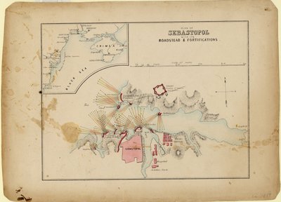 Plan over Sevastopol med sin vei og festningsverk, ca. 1858 av Unbekannt