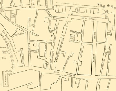 Plan for en del av Westminster mellom 1734 og 1748 - før oppføringen av Great George Street av Unbekannt