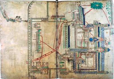Plan over vannforsyningssystemet til Canterbury Cathedral, c1150 av Unbekannt