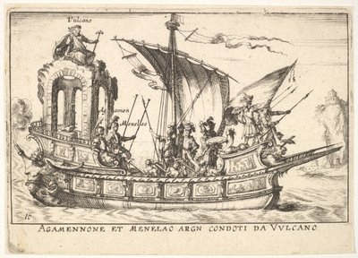Plate 10: Agamemnon og Menelaos satt i en båt akkompagnert av andre skikkelser inkludert V..., 1664. av Unbekannt