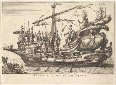 Plate 12: Atalanta ledet av Diana Atalanta condotti da Diana, akkompagnert av krigere bearin..., 1664. av Unbekannt