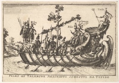 Plate 7: Peleus og Talamone ledet av Argonautene fra Tetides, fra The magnificent pageant on t..., 1664. av Unbekannt