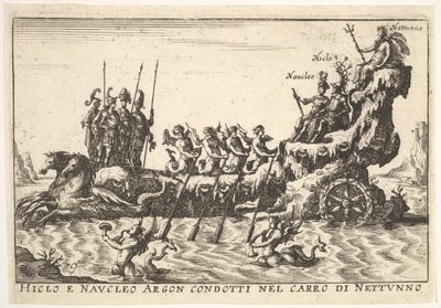 Plate 9: Argonautene Hicleus og Naucleus ledet i flottøren til Neptune Hicleo e Naucleo Argo..., 1664. av Unbekannt