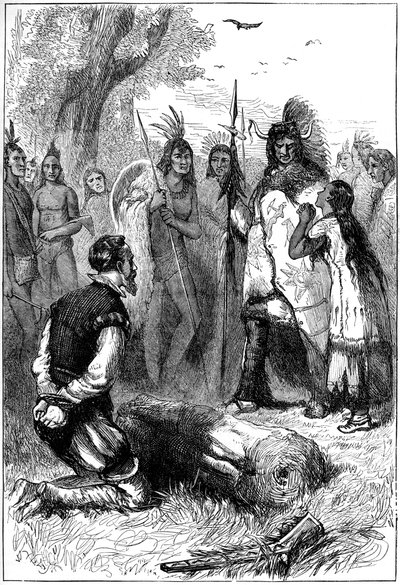Pocahontas reddet kaptein Smiths liv, 1607 c1880 av Unbekannt