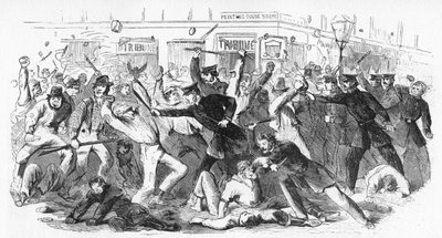 Politiet anklager opprørere ved The Tribune Office, ca. 1860-tallet av Unbekannt