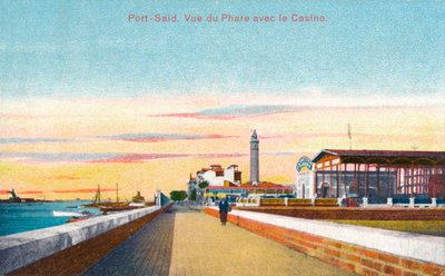 Port Said. Utsikt over fyret med kasinoet, c1900 av Unbekannt