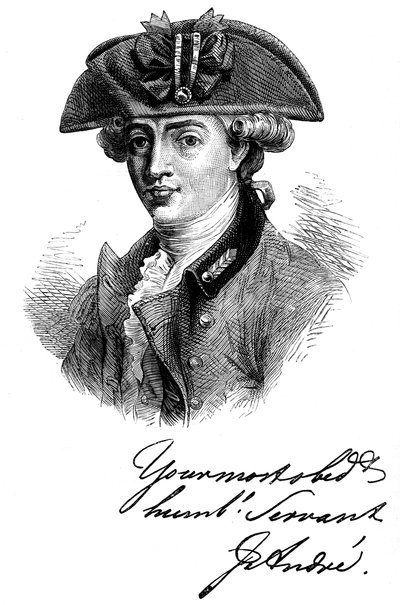 Portrett og autograf av major John Andre, britisk soldat og spion fra 1700-tallet, c1880 av Unbekannt