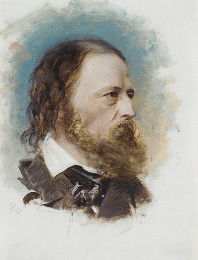 Portrett av Alfred, Lord Tennyson 1809-1892, 1870. av Unbekannt