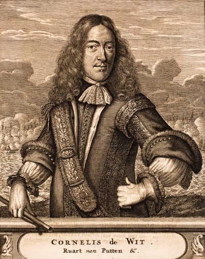 Portrett av Cornelis de Witt 1623-1672 Fra: Krigsscene, 1675. av Unbekannt