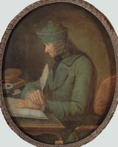 Portrett av Francois Marie Arouet de Voltaire 1694-1778, i hans studie, 2. halvdel av 1700-tallet. av Unbekannt