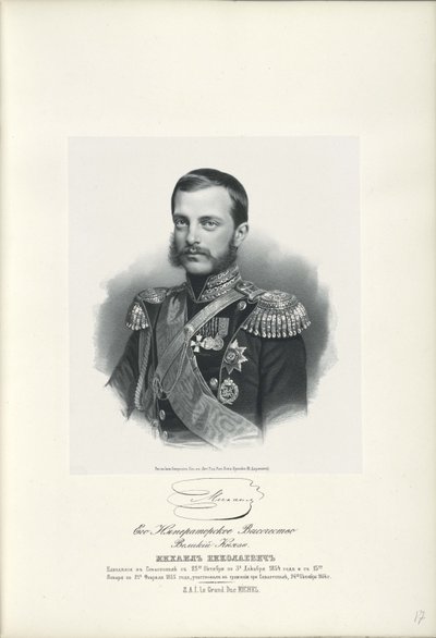 Portrett av storhertug Michael Nikolaevich av Russland 1832-1909, 1858 av Unbekannt