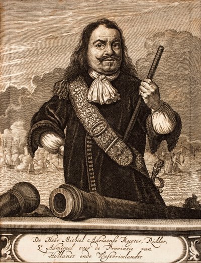 Portrett av Michiel de Ruyter 1607-1676 Fra: Krigsscene, 1675. av Unbekannt