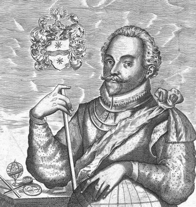 Portrett av Sir Francis Drake. Frontispice fra The World Encompassed, 1628 av Unbekannt